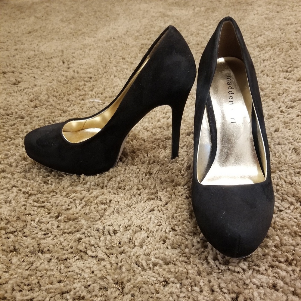 Madden black suede heels